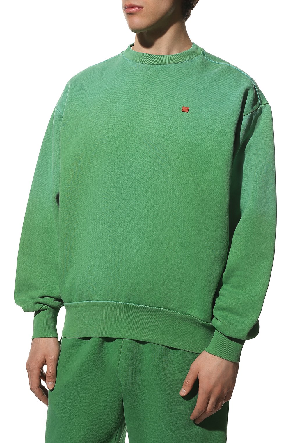 Мужской хлопковый свитшот ACNE STUDIOS зеленого цвета, арт. CI0081/M | Фото 3 (Рукава: Длинные; Принт: Без принта; Длина (для топов): Стандартные; Мужское Кросс-КТ: свитшот-одежда; Материал внешний: Хлопок; Стили: Спорт-шик)