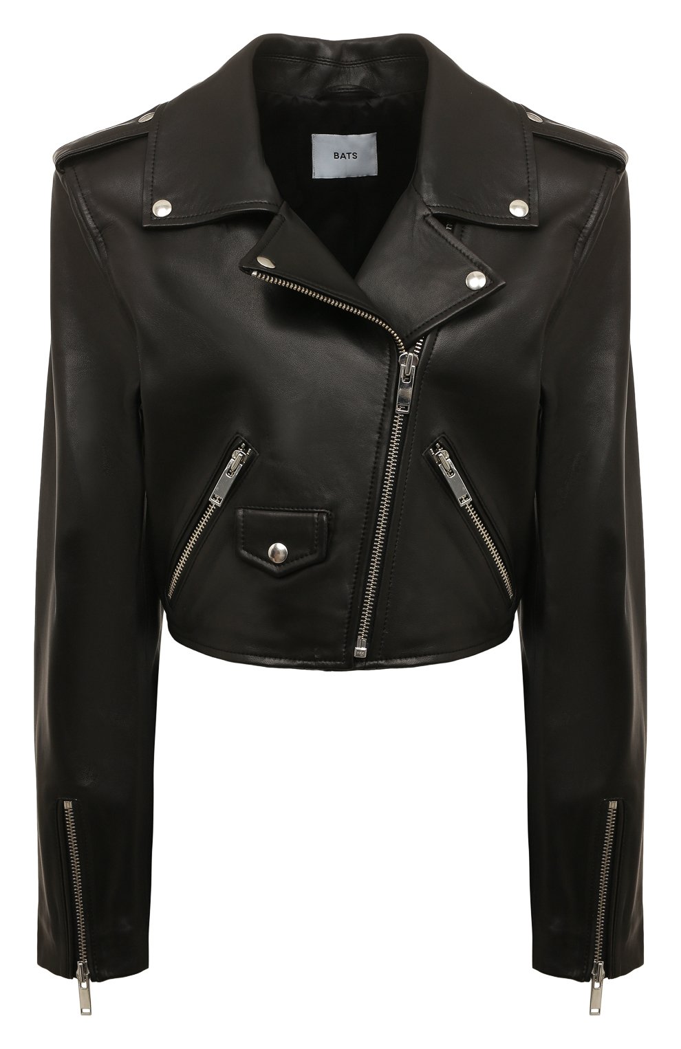 Женская кожаная куртка BATS черного цвета, арт. SS22_001SJ | Фото 1 (Кросс-КТ: Куртка; Рукава: Длинные; Стили: Гламурный; Материал внешний: Натуральная кожа; Женское Кросс-КТ: Замша и кожа; Длина (верхняя одежда): Короткие)