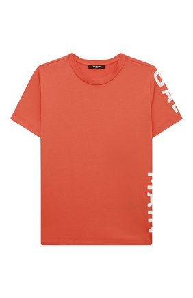 Детская хлопковая футболка BALMAIN оранжевого цвета по цене 17850 руб., арт. 6Q8761 | Фото 1 Детская хлопковая футболка BALMAIN оранжевого цвета, арт. 6Q8761 | Фото 1 (Рукава: Короткие; Материал внешний: Хлопок; Мальчики Кросс-КТ: Футболка-одежда; Ростовка одежда: 10 - 11 лет | 140 - 146см, 12 лет | 152 см, 13 - 15 лет | 158 см, 16 лет | 164 см, 8 лет | 128 см)