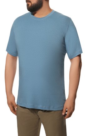 Мужская футболка из хлопка и льна MARCO PESCAROLO голубого цвета, арт. JAMES/45Y07/60-68 | Фото 3 (Big sizes: Big Sizes; Принт: Без принта; Рукава: Короткие; Длина (для топов): Стандартные; Материал внешний: Хлопок; Стили: Кэжуэл)