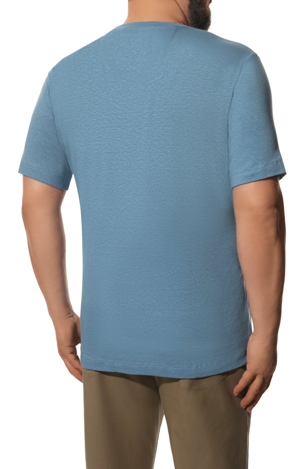 Мужская футболка из хлопка и льна MARCO PESCAROLO голубого цвета, арт. JAMES/45Y07/60-68 | Фото 4 (Big sizes: Big Sizes; Принт: Без принта; Рукава: Короткие; Длина (для топов): Стандартные; Материал внешний: Хлопок; Стили: Кэжуэл)