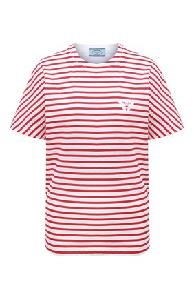 Женская хлопковая футболка PRADA красного цвета, арт. 3590A-103D-F0970-221 | Фото 1 (Стили: Кэжуэл; Женское Кросс-КТ: Футболка-одежда; Принт: С принтом)