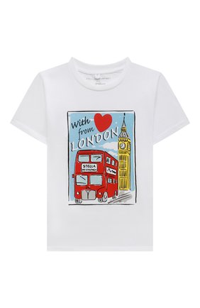 Детская хлопковая футболка STELLA MCCARTNEY белого цвета по цене 6710 руб., арт. 8Q8AV1 | Фото 1 Детская хлопковая футболка STELLA MCCARTNEY белого цвета, арт. 8Q8AV1 | Фото 1 (Рукава: Короткие; Материал внешний: Хлопок; Девочки Кросс-КТ: футболка-одежда; Ростовка одежда: 9 лет | 134 см, 12 лет | 152 см, 13 - 15 лет | 158 см, 16 лет | 164 см, 2 года | 92 см, 3 года | 98 см, 4 года | 104 см, 5 лет | 110 см, 7 лет | 122 см)