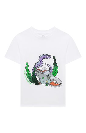 Детская хлопковая футболка STELLA MCCARTNEY белого цвета по цене 6710 руб., арт. 8Q8MO1 | Фото 1 Детская хлопковая футболка STELLA MCCARTNEY белого цвета, арт. 8Q8MO1 | Фото 1 (Рукава: Короткие; Материал внешний: Хлопок; Мальчики Кросс-КТ: Футболка-одежда; Ростовка одежда: 9 лет | 134 см, 12 лет | 152 см, 2 года | 92 см, 3 года | 98 см, 4 года | 104 см, 5 лет | 110 см, 7 лет | 122 см)