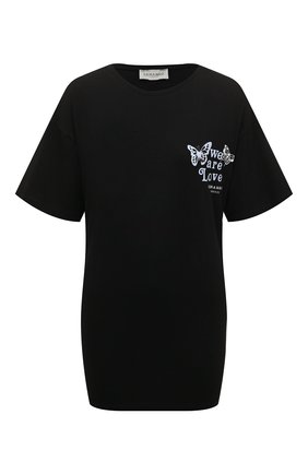 Женская хлопковая футболка ERMANNO FIRENZE черного цвета, арт. D40EL 051EF8 | Фото 1 (Длина (для топов): Удлиненные; Материал внешний: Хлопок; Рукава: Короткие; Стили: Спорт-шик; Принт: С принтом; Женское Кросс-КТ: Футболка-одежда)