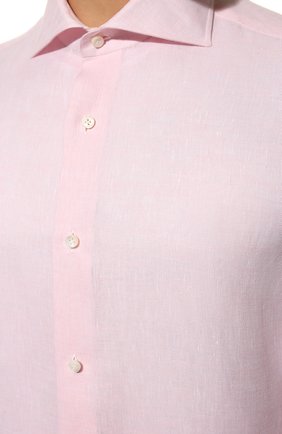 Мужская льняная рубашка LUIGI BORRELLI светло-розового цвета, арт. SR2224/NAND0/ST/EV1/PC | Фото 5 (Манжеты: На пуговицах; Рукава: Длинные; Рубашки М: Super Slim Fit; Воротник: Акула; Случай: Повседневный; Длина (для топов): Стандартные; Материал внешний: Лен; Принт: Однотонные; Стили: Романтичный)