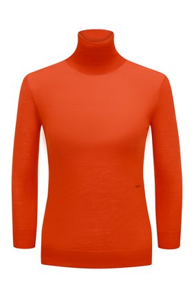 Женская шерстяная водолазка PRADA оранжевого цвета, арт. P26394-1S9C-F0049-211 | Фото 1 (Рукава: 3/4; Длина (для топов): Стандартные; Материал внешний: Шерсть; Стили: Минимализм; Женское Кросс-КТ: Водолазка-одежда)