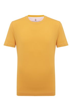 Мужская хлопковая футболка BRUNELLO CUCINELLI желтого цвета, арт. M0T757107P | Фото 1 (Рукава: Короткие; Длина (для топов): Стандартные; Материал внешний: Хлопок; Стили: Кэжуэл)