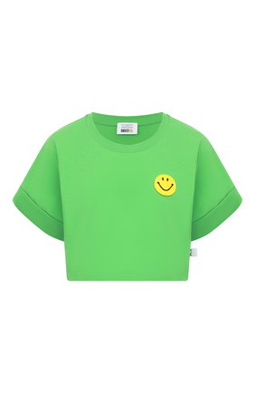 Женская хлопковая футболка PHILOSOPHY DI LORENZO SERAFINI зеленого цвета, арт. J0701/0743 | Фото 1 (Материал внешний: Хлопок; Длина (для топов): Укороченные; Рукава: Короткие; Женское Кросс-КТ: Футболка-одежда; Принт: С принтом; Стили: Спорт-шик)