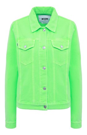 Женская джинсовая куртка MSGM зеленого цвета, арт. 3242MDH152T 227485 | Фото 1 (Материал внешний: Хлопок, Деним; Длина (верхняя одежда): Короткие; Рукава: Длинные; Кросс-КТ: Куртка, Деним; Стили: Гранж)
