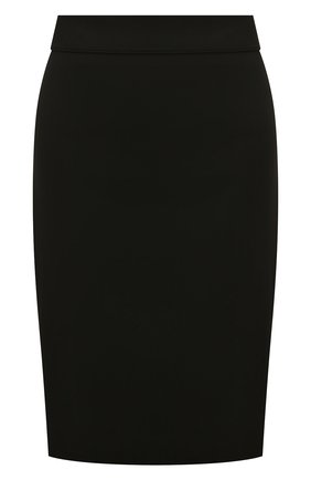Женская шерстяная юбка BOSS черного цвета, арт. 50414364 | Фото 1 (Материал внешний: Шерсть; Длина Ж (юбки, платья, шорты): До колена; Женское Кросс-КТ: Юбка-одежда; Стили: Кэжуэл)