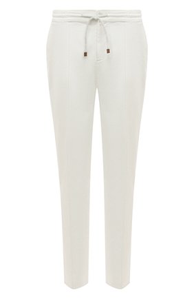 Мужские хлопковые брюки BRUNELLO CUCINELLI белого цвета, арт. MP52DS2090 | Фото 1 (Длина (брюки, джинсы): Стандартные; Материал внешний: Хлопок; Случай: Повседневный; Стили: Кэжуэл)