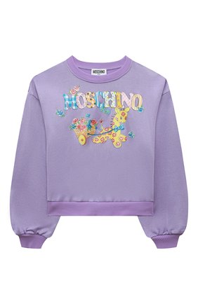 Детский свитшот из хлопка и вискозы MOSCHINO сиреневого цвета по цене 24950 руб., арт. HDF03S/M0F80/10A-14A | Фото 1 Детский свитшот из хлопка и вискозы MOSCHINO сиреневого цвета, арт. HDF03S/M0F80/10A-14A | Фото 1 (Рукава: Длинные; Материал внешний: Хлопок, Вискоза; Девочки Кросс-КТ: Свитшот-одежда)