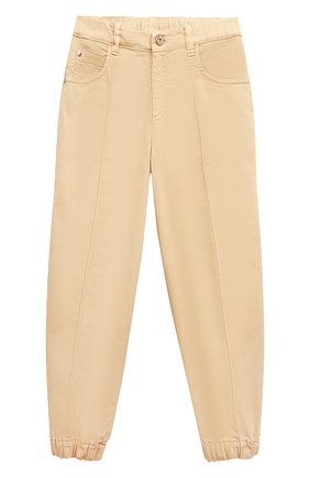 Детские джинсы BRUNELLO CUCINELLI бежевого цвета, арт. BA080P454A | Фото 1 (Материал внешний: Хлопок, Растительное волокно, Лиоцелл; Детали: Однотонный)