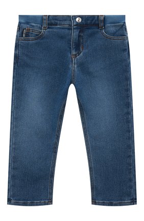 Детские джинсы MOSCHINO синего цвета, арт. M0P03E/LDE12 | Фото 1 (Детали: На резинке)
