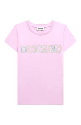 Детская хлопковая футболка MOSCHINO розового цвета по цене 12250 руб., арт. HAM04L/LBA00/4A-8A | Фото 1 Детская хлопковая футболка MOSCHINO розового цвета, арт. HAM04L/LBA00/4A-8A | Фото 1 (Материал внешний: Хлопок; Рукава: Короткие; Девочки Кросс-КТ: футболка-одежда)