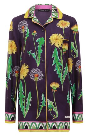 Женская шелковая рубашка DOLCE & GABBANA сиреневого цвета, арт. F5G56T/FI18C | Фото 1 (Рукава: Длинные; Длина (для топов): Удлиненные; Материал внешний: Шелк; Стили: Романтичный; Принт: С принтом; Женское Кросс-КТ: Рубашка-одежда)