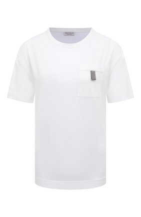 Женская хлопковая футболка BRUNELLO CUCINELLI белого цвета, арт. MPA45BK400 | Фото 1 (Рукава: Короткие; Материал внешний: Хлопок; Длина (для топов): Стандартные; Стили: Кэжуэл; Принт: Без принта; Женское Кросс-КТ: Футболка-одежда)