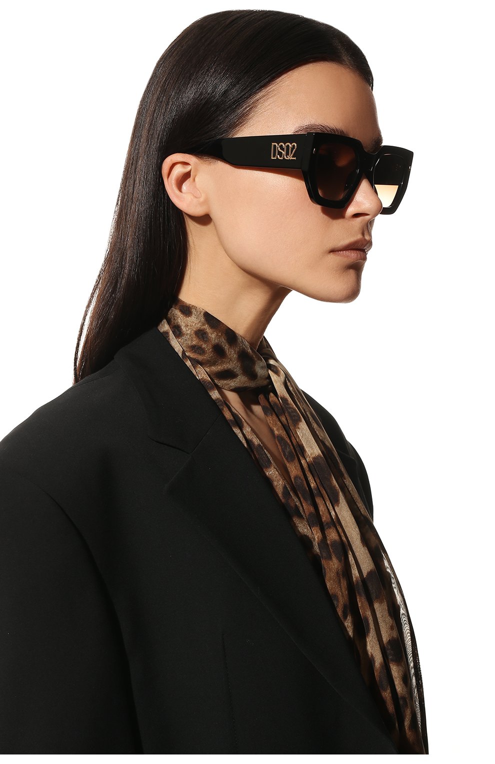 Женские солнцезащитные очки DSQUARED2 черного цвета, арт. D20031 2M2 | Фото 2 (Кросс-КТ: С/з-унисекс; Тип очков: С/з; Очки форма: Квадратные; Оптика Гендер: оптика-унисекс)