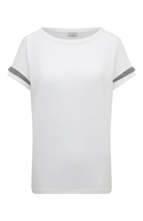 Женская хлопковая футболка BRUNELLO CUCINELLI белого цвета, арт. 221M0A45BM408 | Фото 1 (Рукава: Короткие; Длина (для топов): Стандартные; Материал внешний: Хлопок; Стили: Кэжуэл; Принт: Без принта; Женское Кросс-КТ: Футболка-одежда)