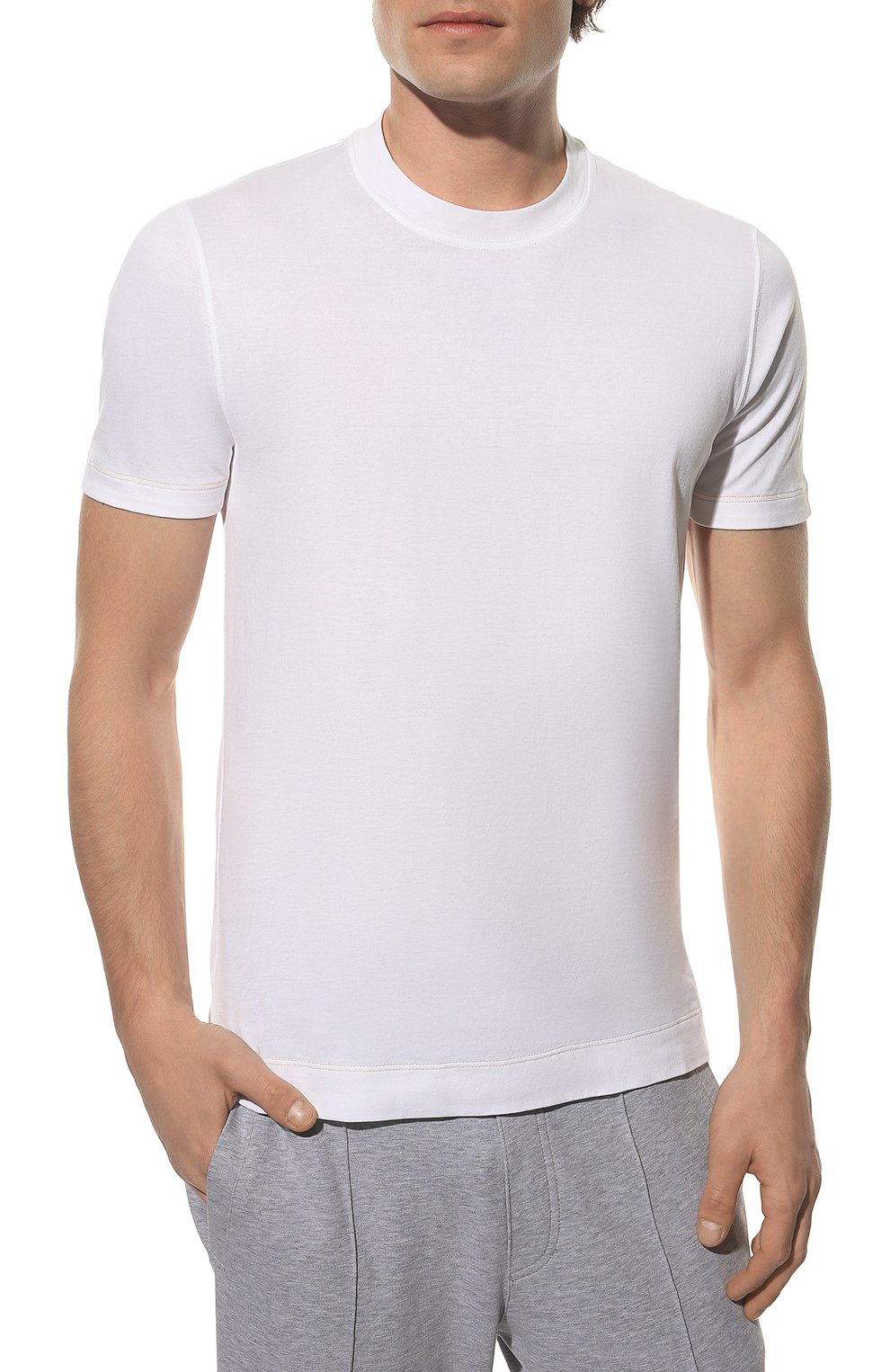Мужская хлопковая футболка BRUNELLO CUCINELLI белого цвета, арт. M0T757107P | Фото 3 (Принт: Без принта; Рукава: Короткие; Длина (для топов): Стандартные; Материал внешний: Хлопок; Стили: Кэжуэл)