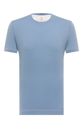 Мужская хлопковая футболка BRUNELLO CUCINELLI голубого цвета, арт. M0T757107P | Фото 1 (Материал внешний: Хлопок; Длина (для топов): Стандартные; Рукава: Короткие; Принт: Без принта; Стили: Кэжуэл)