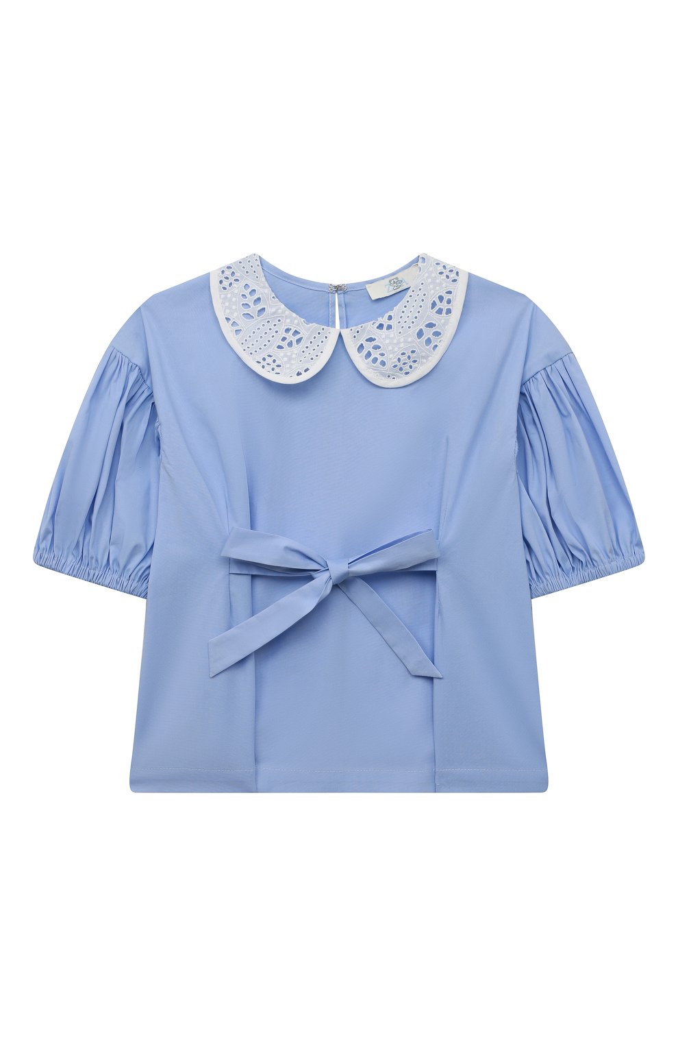 Детское хлопковая блузка ZHANNA & ANNA голубого цвета, арт. ZAG012051LightBlue1 | Фото 1 (Рукава: Короткие; Материал внешний: Хлопок; Ростовка одежда: 10 - 11 лет | 140 - 146см)