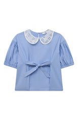 Детское хлопковая блузка ZHANNA & ANNA голубого цвета, арт. ZAG012051LightBlue1 | Фото 1 (Рукава: Короткие; Материал внешний: Хлопок; Ростовка одежда: 10 - 11 лет | 140 - 146см)
