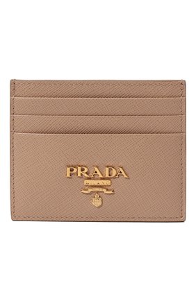 Женский кожаный футляр для кредитных карт PRADA бежевого цвета, арт. 1MC025-QWA-F0236 | Фото 1 (Материал: Натуральная кожа)