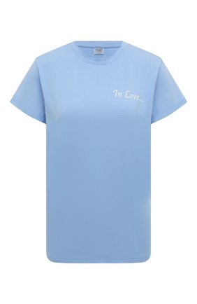 Женская хлопковая футболка SEVEN LAB голубого цвета, арт. T IL-01 blue | Фото 1 (Материал внешний: Хлопок; Рукава: Короткие; Длина (для топов): Стандартные; Женское Кросс-КТ: Футболка-одежда; Принт: С принтом; Стили: Кэжуэл)