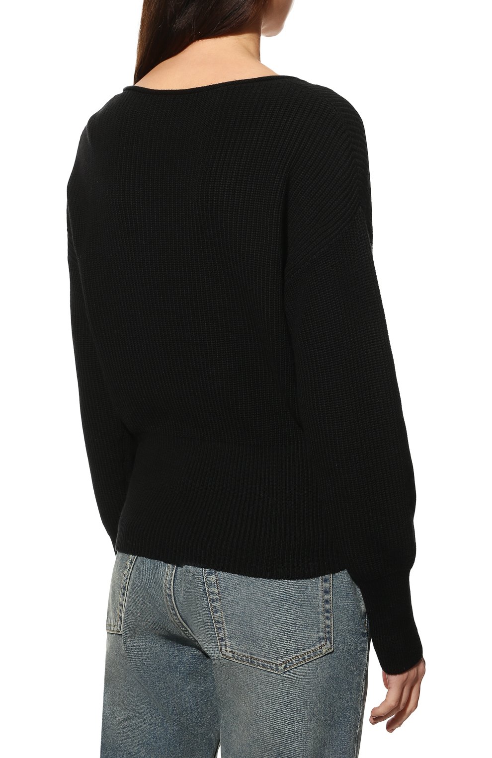 Женский свитер из хлопка и шелка BOSS черного цвета, арт. 50453067 | Фото 4 (Женское Кросс-КТ: Свитер-одежда; Рукава: Длинные; Длина (для топов): Стандартные; Материал внешний: Хлопок; Стили: Кэжуэл)