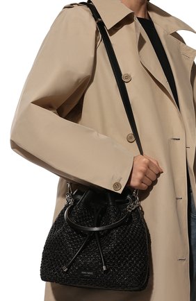 Женская сумка bon bon JIMMY CHOO черного цвета, арт. BONBONBUCKETVQU | Фото 2 (Материал: Растительное волокно; Ремень/цепочка: На ремешке; Размер: small; Сумки-технические: Сумки top-handle; Женское Кросс-КТ: Вечерняя сумка)