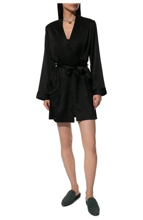 Женский шелковый халат MARJOLAINE черного цвета, арт. 4OXA2001 | Фото 2 (Материал внешний: Шелк)