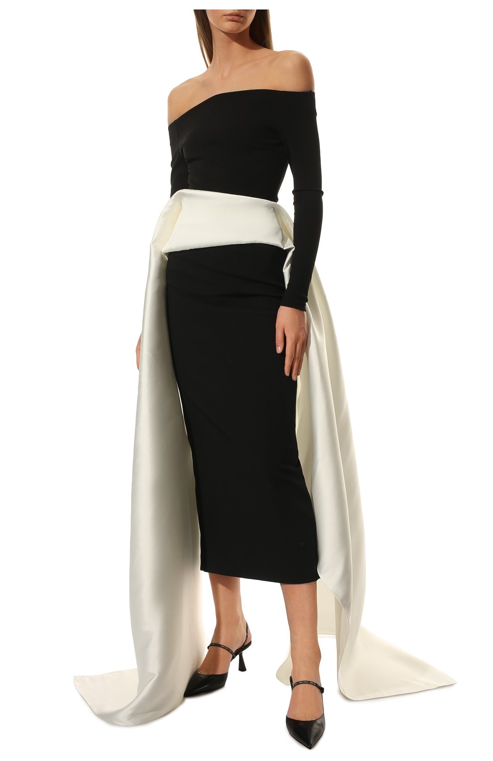 Женская юбка SOLACE черно-белого цвета, арт. 0S31062 | Фото 2 (Стили: Гламурный; Материал внешний: Синтетический материал; Женское Кросс-КТ: Юбка-одежда; Длина Ж (юбки, платья, шорты): Макси)