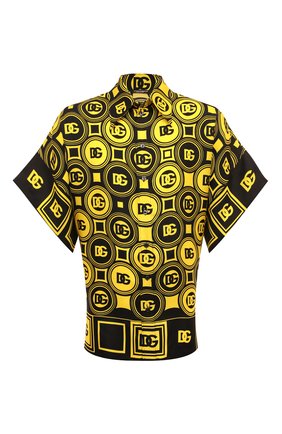 Мужская шелковая рубашка DOLCE & GABBANA желтого цвета, арт. G5JM5T/FI18R | Фото 1 (Длина (для топов): Стандартные; Материал внешний: Шелк; Рукава: Короткие; Случай: Повседневный; Воротник: Кент; Принт: С принтом; Стили: Гламурный)