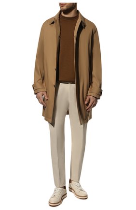 Мужские кожаные кеды BRUNELLO CUCINELLI кремвого цвета, арт. 221MZUALOL287 | Фото 2 (Материал внешний: Кожа; Материал утеплителя: Без утеплителя; Стили: Классический)