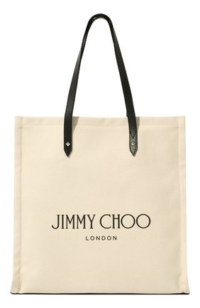 Женский сумка-тоут logo JIMMY CHOO кремвого цвета, арт. LOGOTOTEFFQ | Фото 1 (Размер: large; Материал: Текстиль; Сумки-технические: Сумки-шопперы)