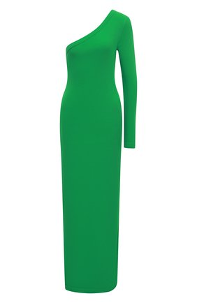 Женское хлопковое платье AMI зеленого цвета, арт. FDR307.758 | Фото 1 (Рукава: Длинные; Материал внешний: Хлопок; Стили: Гламурный; Кросс-КТ: Трикотаж; Случай: Вечерний; Женское Кросс-КТ: Платье-одежда; Длина Ж (юбки, платья, шорты): Миди)