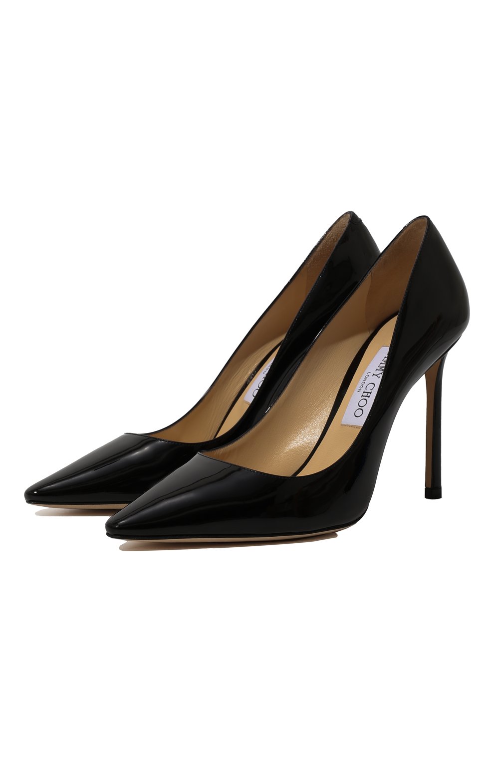 Женские кожаные туфли romy 100 JIMMY CHOO черного цвета, арт. ROMY100PAT | Фото 1 (Каблук высота: Высокий; Материал внешний: Кожа; Материал внутренний: Натуральная кожа; Каблук тип: Шпилька)