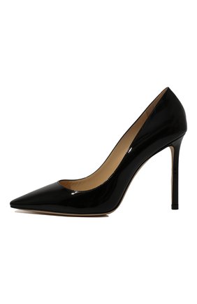 Женские кожаные туфли romy 100 JIMMY CHOO черного цвета, арт. ROMY100PAT | Фото 4 (Каблук высота: Высокий; Материал внешний: Кожа; Материал внутренний: Натуральная кожа; Каблук тип: Шпилька)