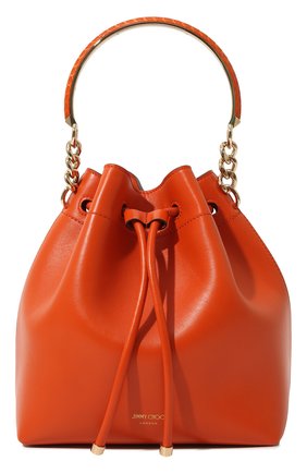 Женская сумка bon bon JIMMY CHOO оранжевого цвета, арт. BONBONBUCKETKQD | Фото 1 (Ремень/цепочка: На ремешке; Материал: Натуральная кожа; Размер: small; Сумки-технические: Сумки top-handle)