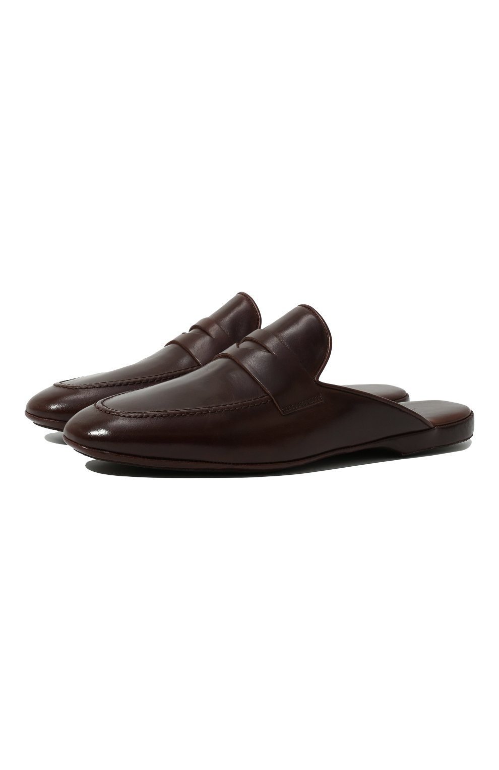 Мужского кожаные домашние туфли FARFALLA темно-коричневого цвета, арт. G13 | Фото 1 (Материал внешний: Кожа; Материал внутренний: Натуральная кожа; Мужское Кросс-КТ: тапочки-обувь)