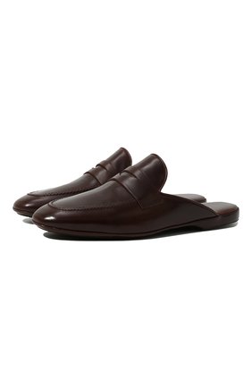 Мужского кожаные домашние туфли FARFALLA темно-коричневого цвета, арт. G13 | Фото 1 (Материал внутренний: Натуральная кожа; Материал внешний: Кожа; Мужское Кросс-КТ: тапочки-обувь)