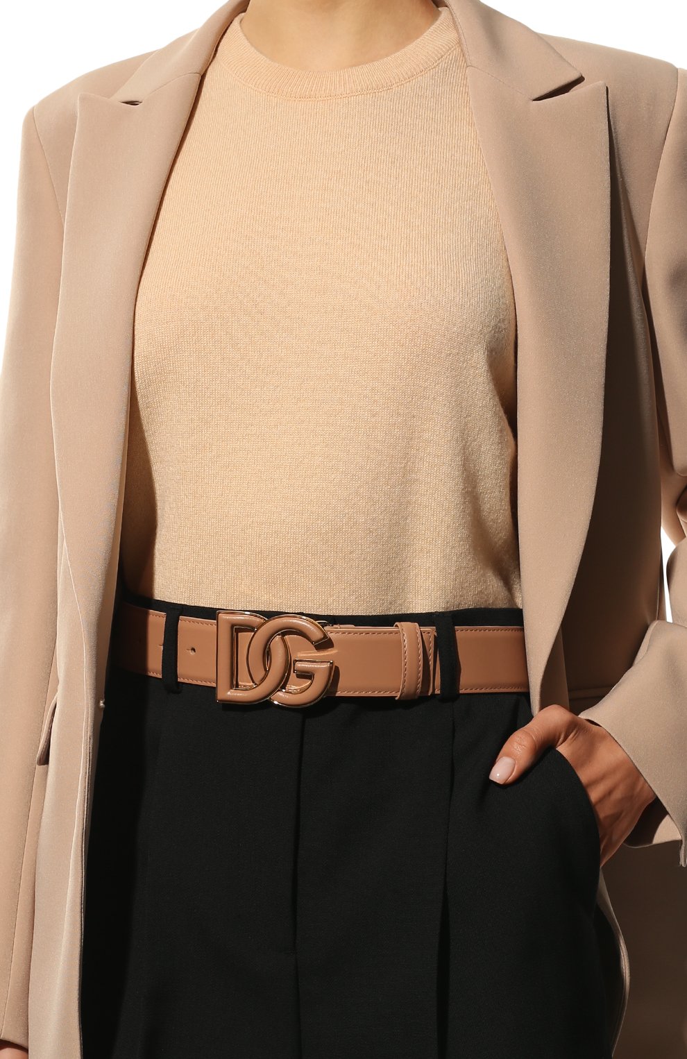 Женский кожаный ремень DOLCE & GABBANA бежевого цвета, арт. BE1503/AW576 | Фото 2 (Материал: Натуральная кожа)