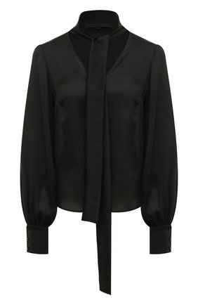 Женская шелковая блузка TEGIN черного цвета, арт. SB2308A | Фото 1 (Материал внешний: Шелк; Длина (для топов): Стандартные; Рукава: Длинные; Женское Кросс-КТ: Блуза-одежда; Принт: Без принта; Стили: Романтичный)