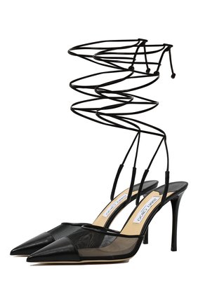 Женские комбинированные туфли farley 95 JIMMY CHOO черного цвета, арт. FARLEY 95 ALH | Фото 1 (Материал внешний: Текстиль, Кожа; Материал внутренний: Натуральная кожа; Каблук тип: Шпилька; Каблук высота: Высокий)