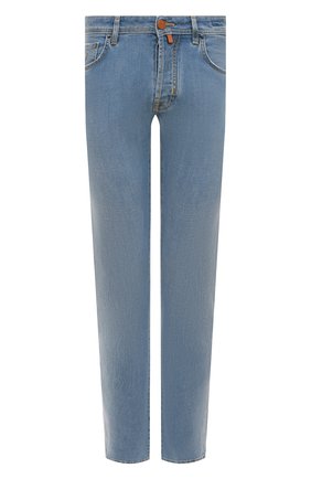 Мужские джинсы JACOB COHEN голубого цвета, арт. U Q E04 32 S 3736/193D | Фото 1 (Длина (брюки, джинсы): Стандартные; Материал внешний: Хлопок, Деним; Кросс-КТ: Деним; Стили: Кэжуэл; Силуэт М (брюки): Прямые)