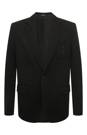 Мужской шерстяной пиджак DOLCE & GABBANA черного цвета по цене 190500 руб., арт. G2NF4Z/GEZ21 | Фото 1 Мужской шерстяной пиджак DOLCE & GABBANA черного цвета, арт. G2NF4Z/GEZ21 | Фото 1 (Длина (для топов): Стандартные; Рукава: Длинные; Материал подклада: Шелк; Материал внешний: Шерсть; Кросс-КТ: Трикотаж; 1-2-бортные: Однобортные; Случай: Повседневный; Пиджаки М: Приталенный)