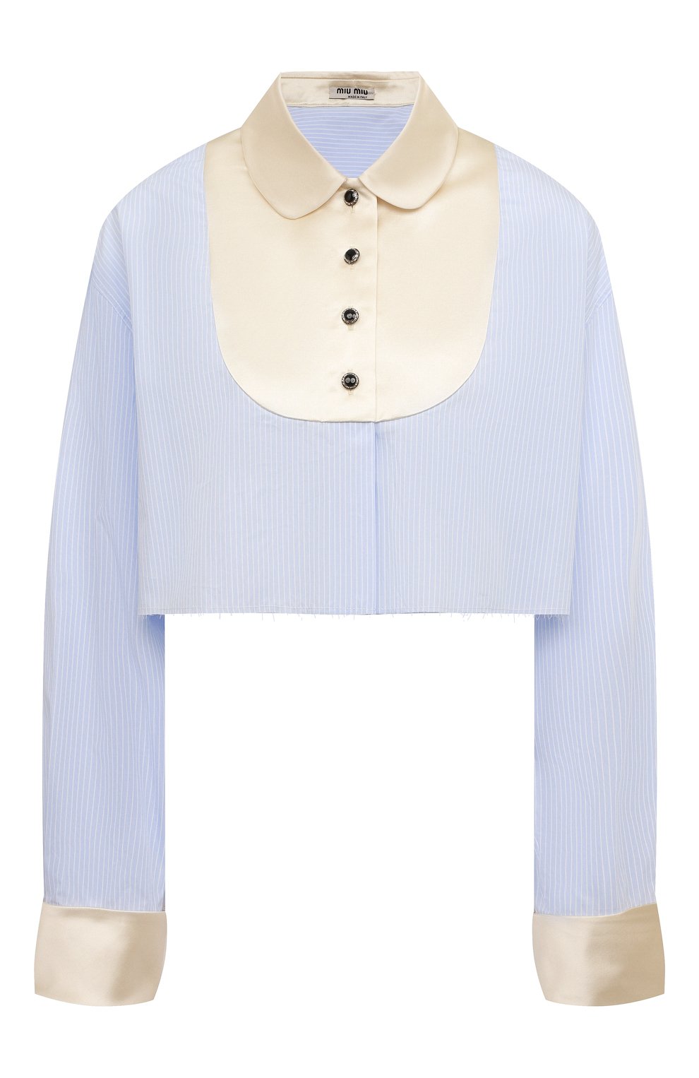 Женская хлопковая блузка MIU MIU голубого цвета, арт. MK1605-10AR-F0012 | Фото 1 (Рукава: Длинные; Материал внешний: Хлопок; Длина (для топов): Укоро�ченные; Женское Кросс-КТ: Блуза-одежда; Стили: Кэжуэл)