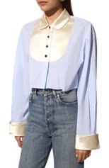 Женская хлопковая блузка MIU MIU голубого цвета, арт. MK1605-10AR-F0012 | Фото 3 (Рукава: Длинные; Материал внешний: Хлопок; Длина (для топов): Укороченные; Женское Кросс-КТ: Блуза-одежда; Стили: Кэжуэл)